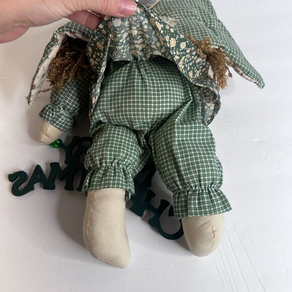 "Merry Christmas" VTG Granny Cottage Country Core Rag Doll Plaid Floral Holiday - Picture 7 of 11